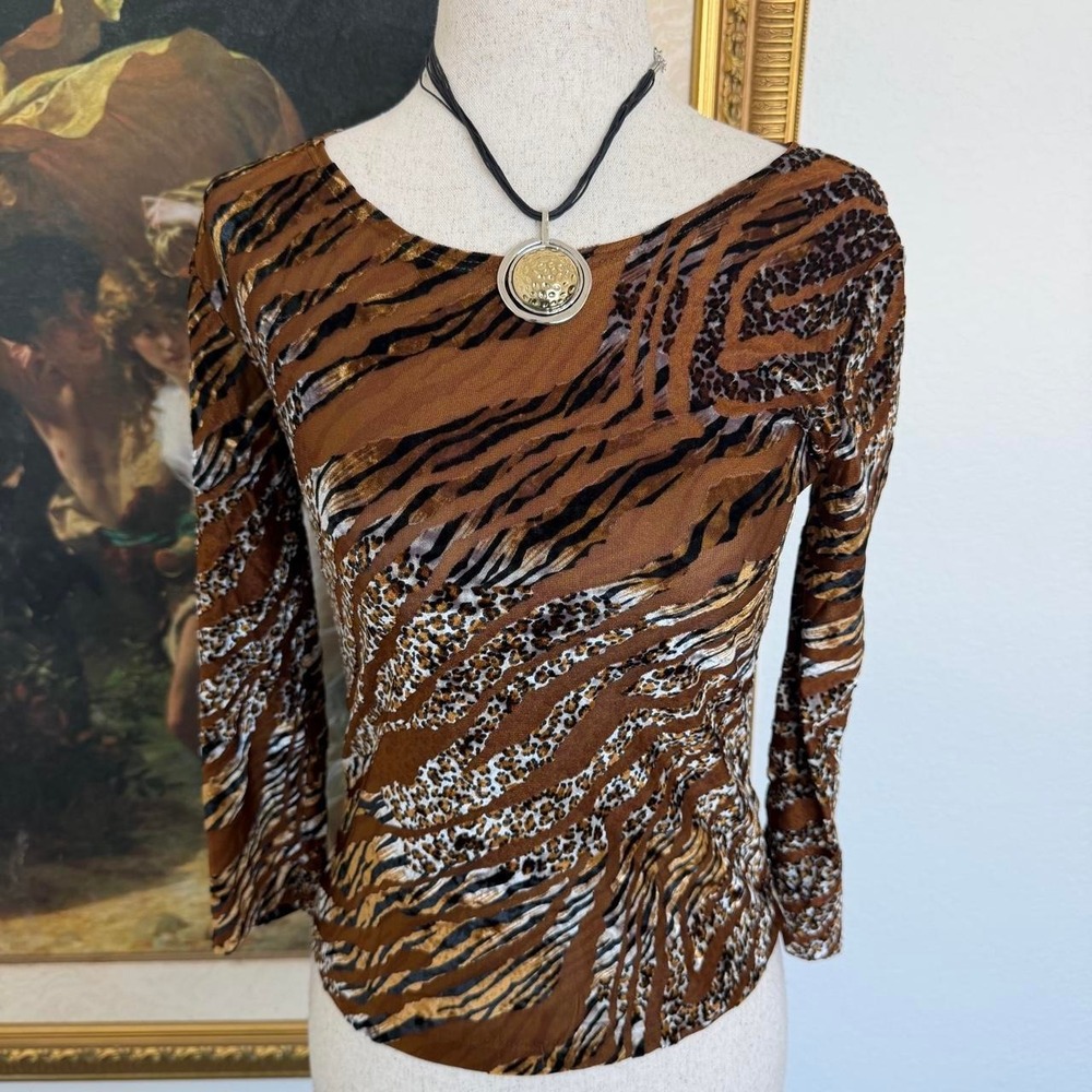 Vintage Crushed Velvet Leopard Print 3/4 length Top